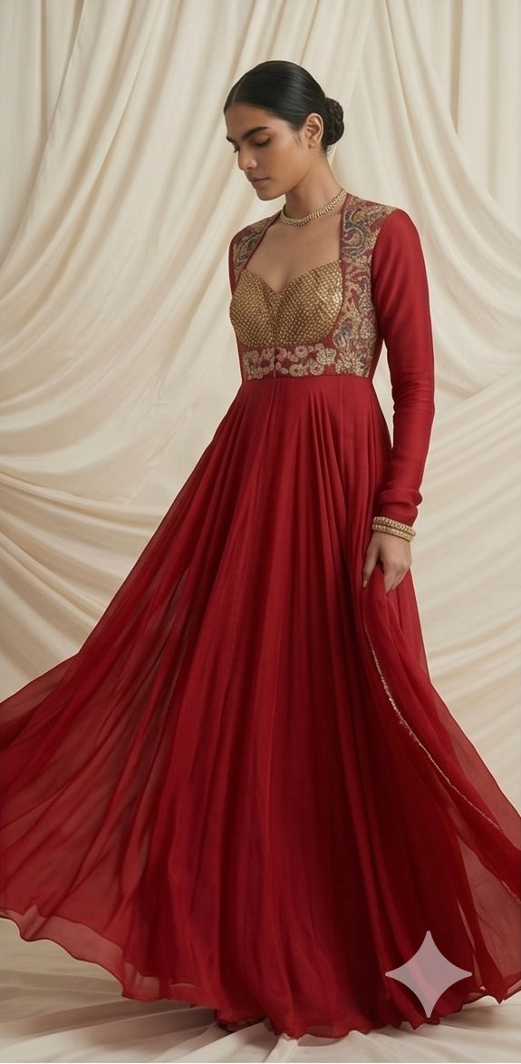Ruby Royale Hand-Embroidered Chinon Suit Set