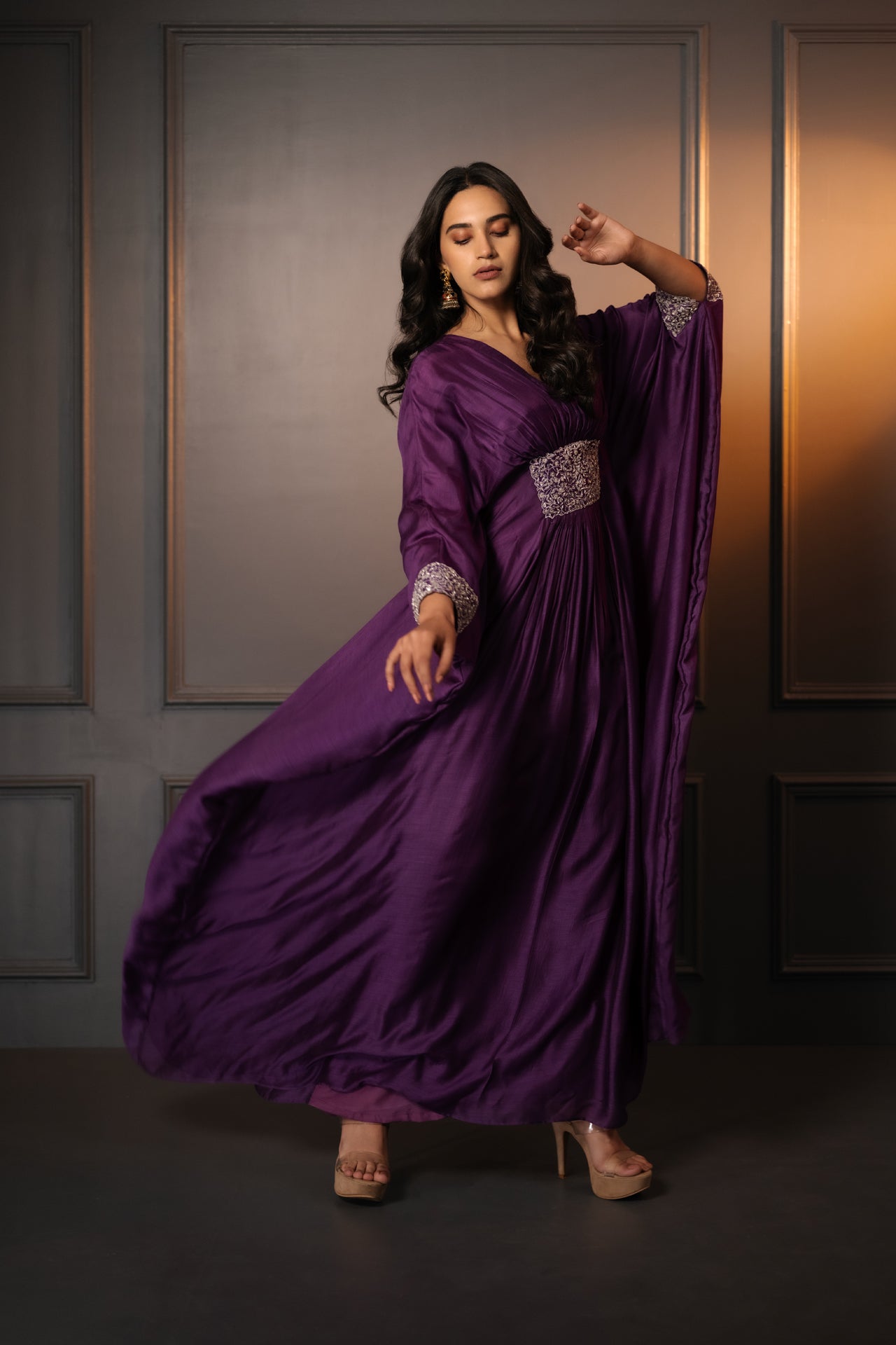 Zari-Embellished Cotton Silk Kaftan Dress