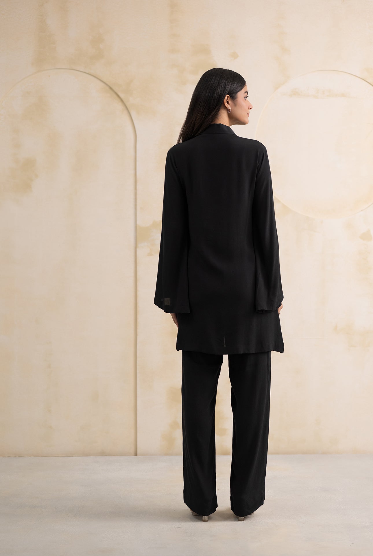 Black Double Georgette Set with Appliqué Detailing