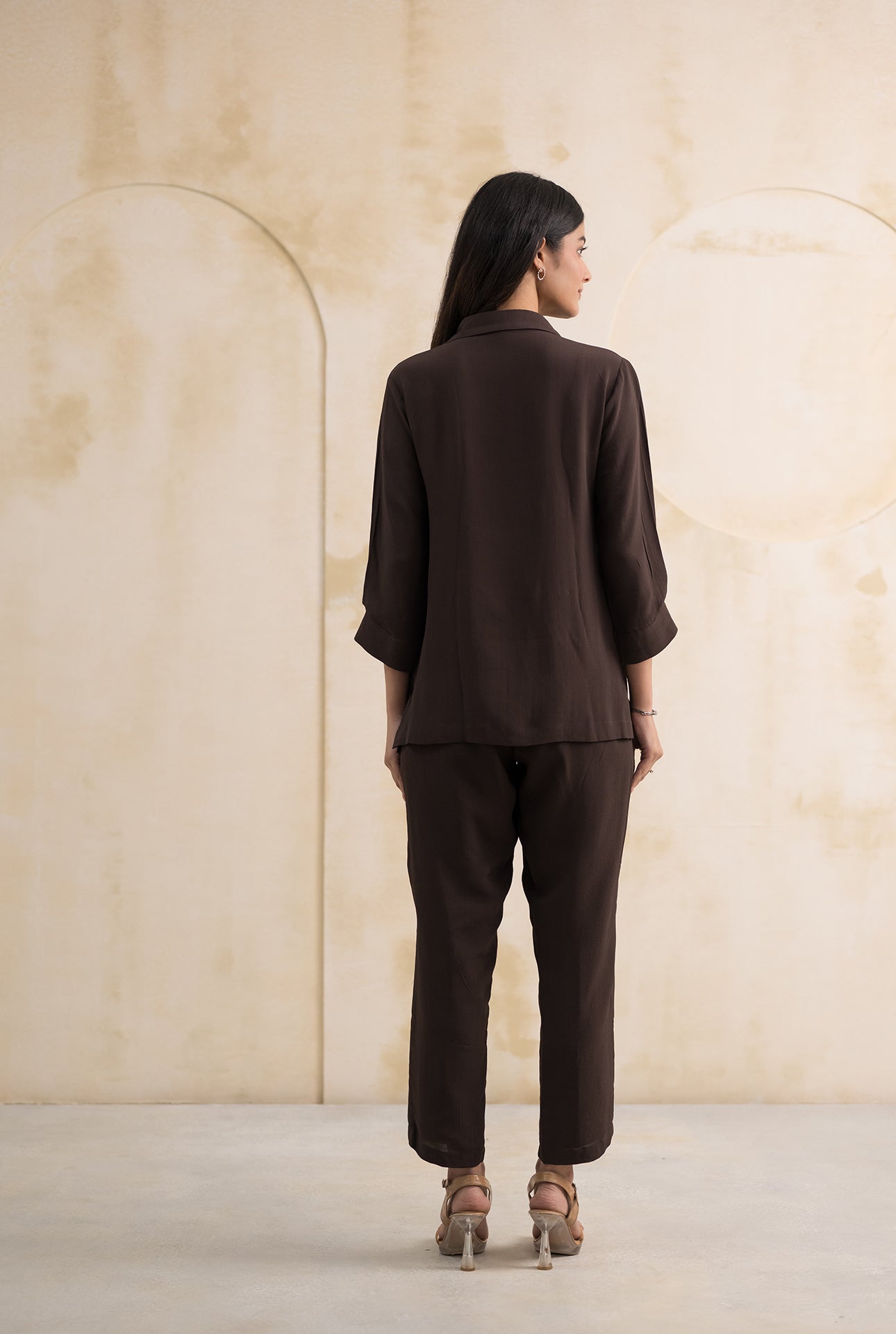 Chocolate Brown Double Georgette Co-ord with Appliqué Detailing