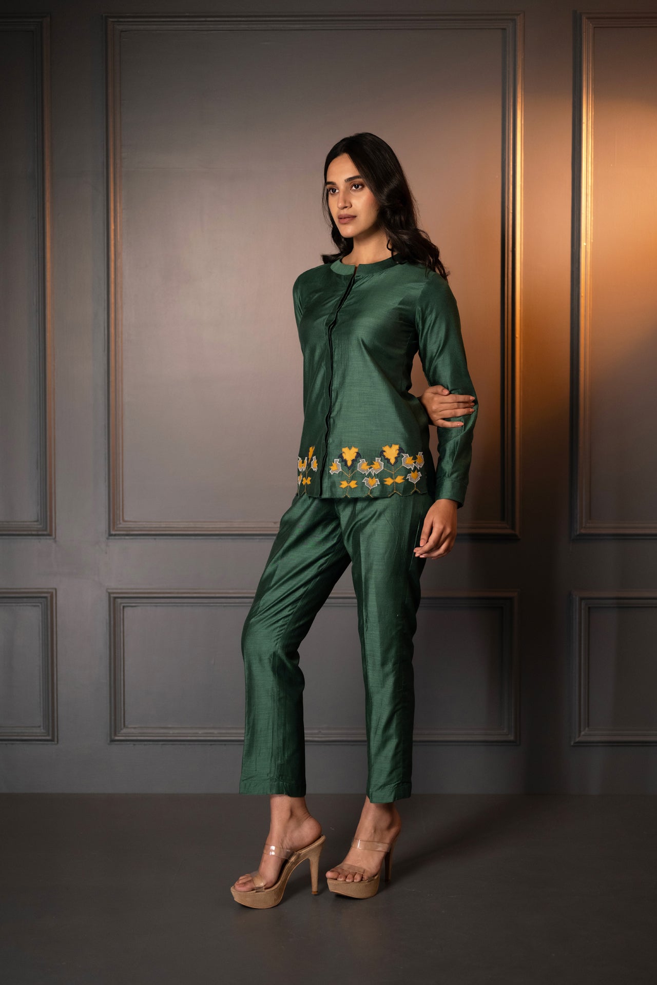 Cotton Silk Co-Ord Set with Applique Embroidery