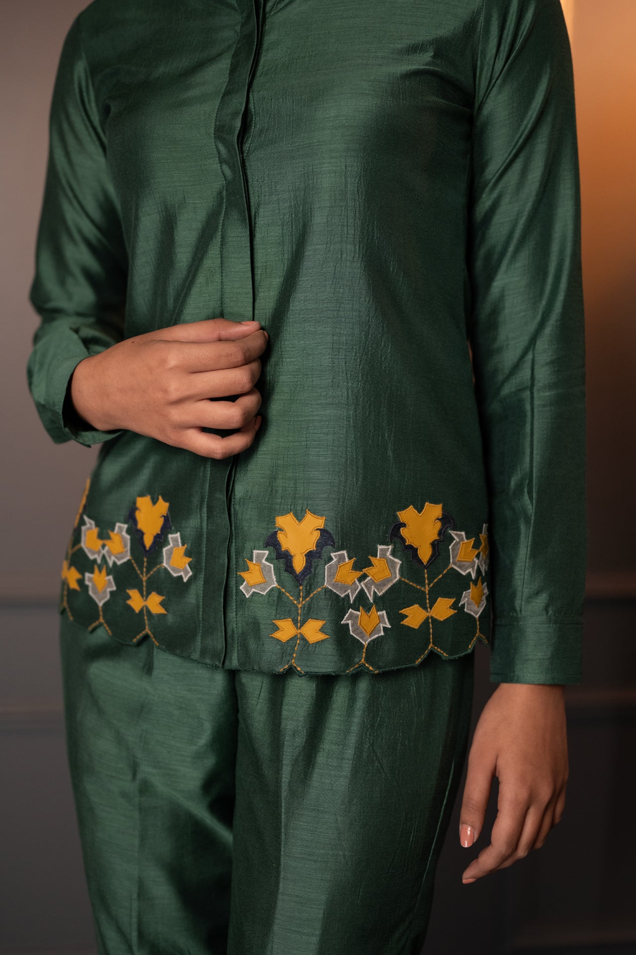 Cotton Silk Co-Ord Set with Applique Embroidery