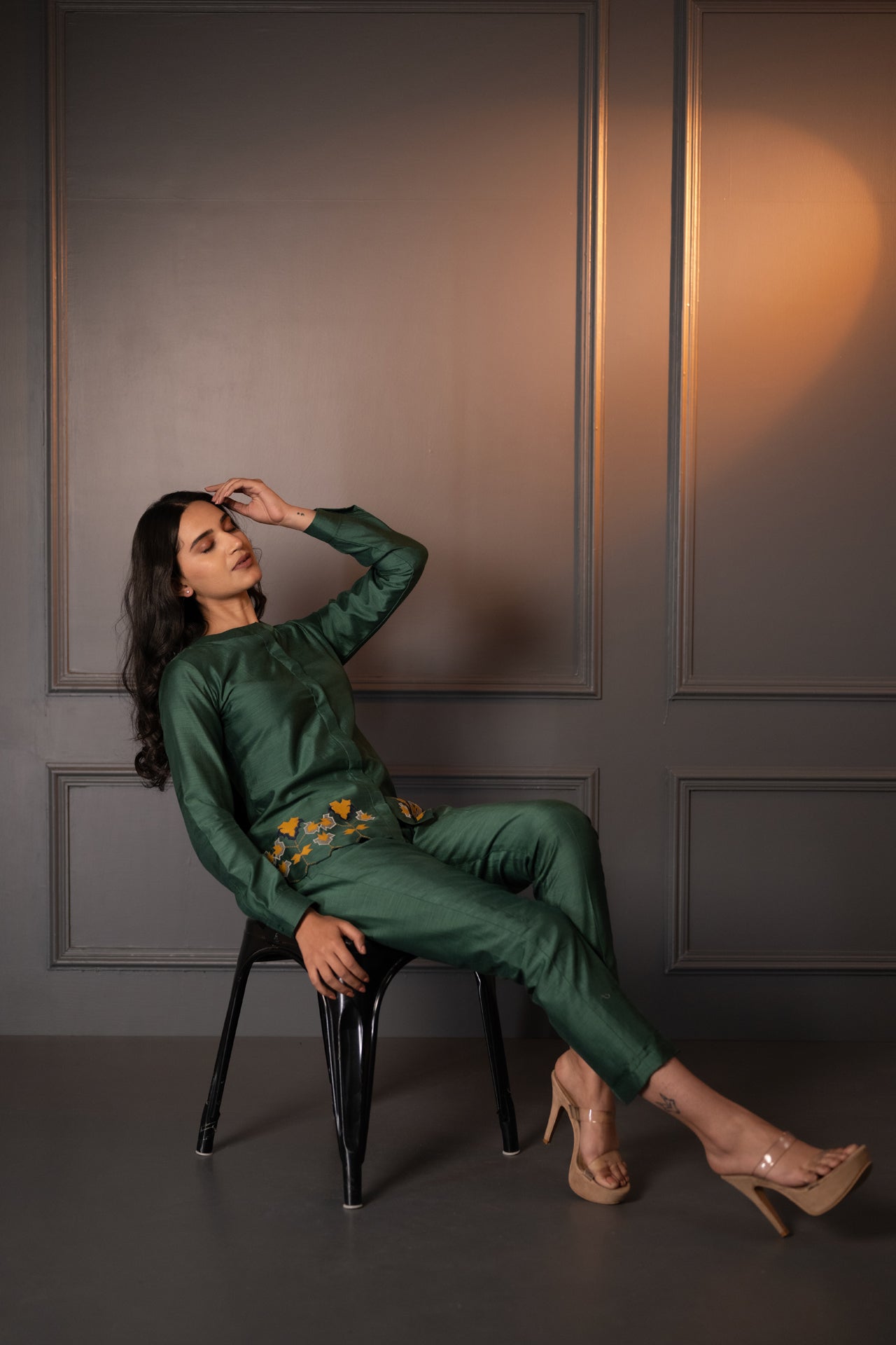 Cotton Silk Co-Ord Set with Applique Embroidery