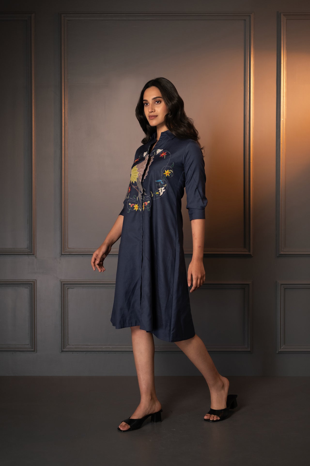 Cotton Silk Dress with Applique and Thread Work