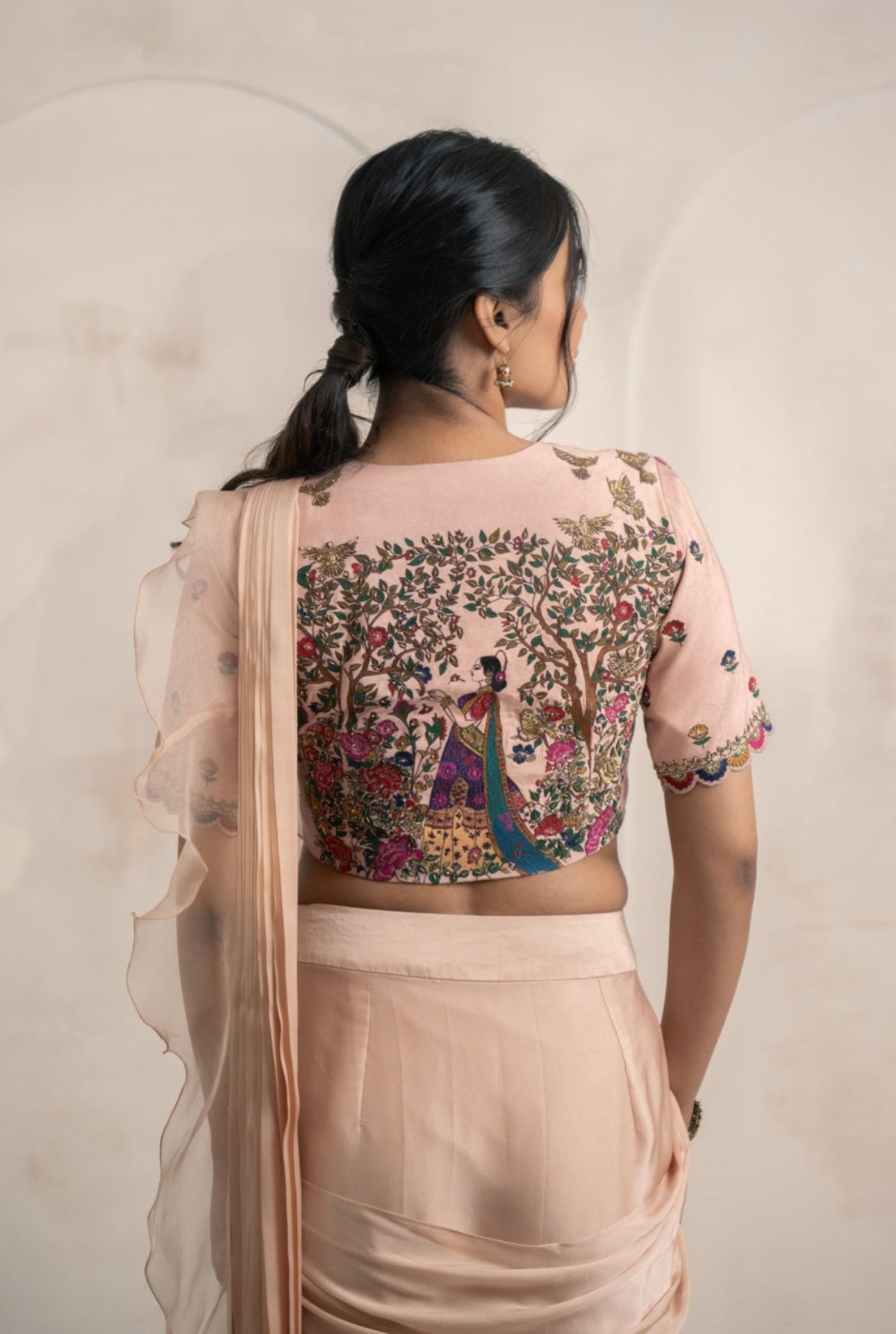 Blush Ruffle Saree with Embroidered Blouse