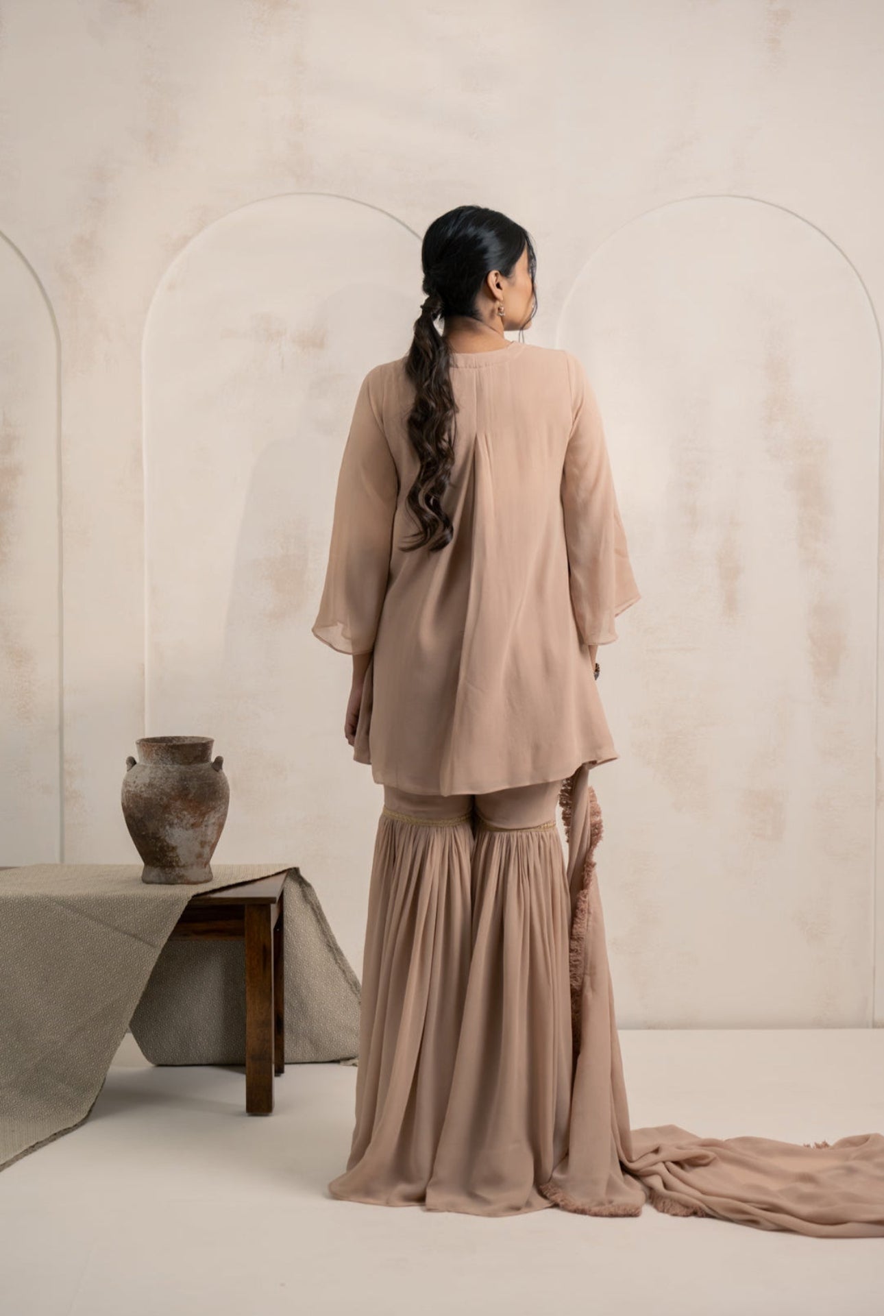 Georgette Kurti Garara Set with Hand & Machine Embroidery