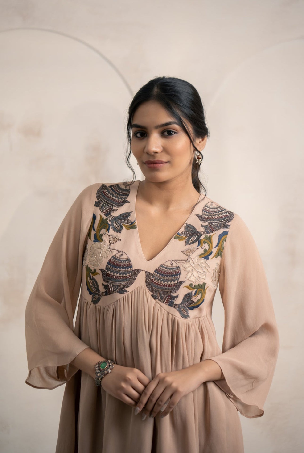 Georgette Kurti Garara Set with Hand & Machine Embroidery