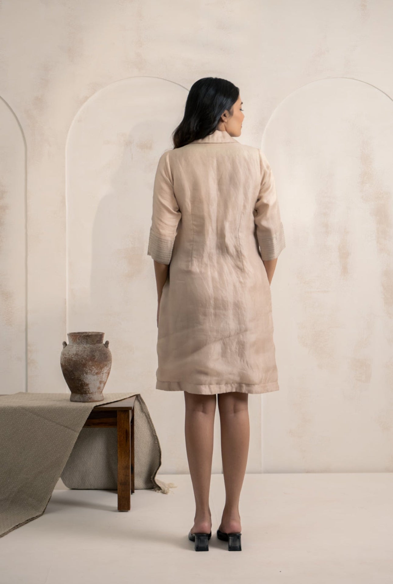 Organza Dress with Ivory Embroidery & Scalloped Hem