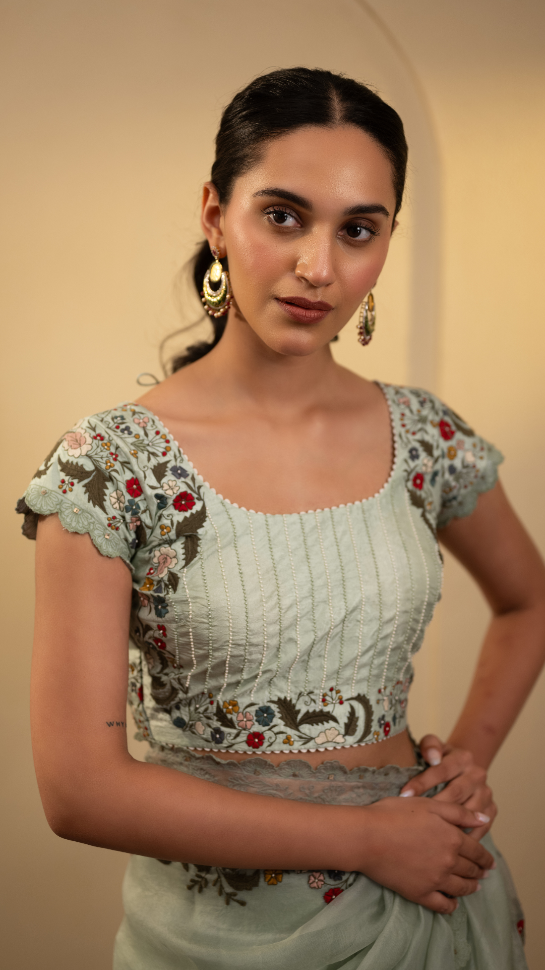 Mint Green Floral Embroidered Blouse