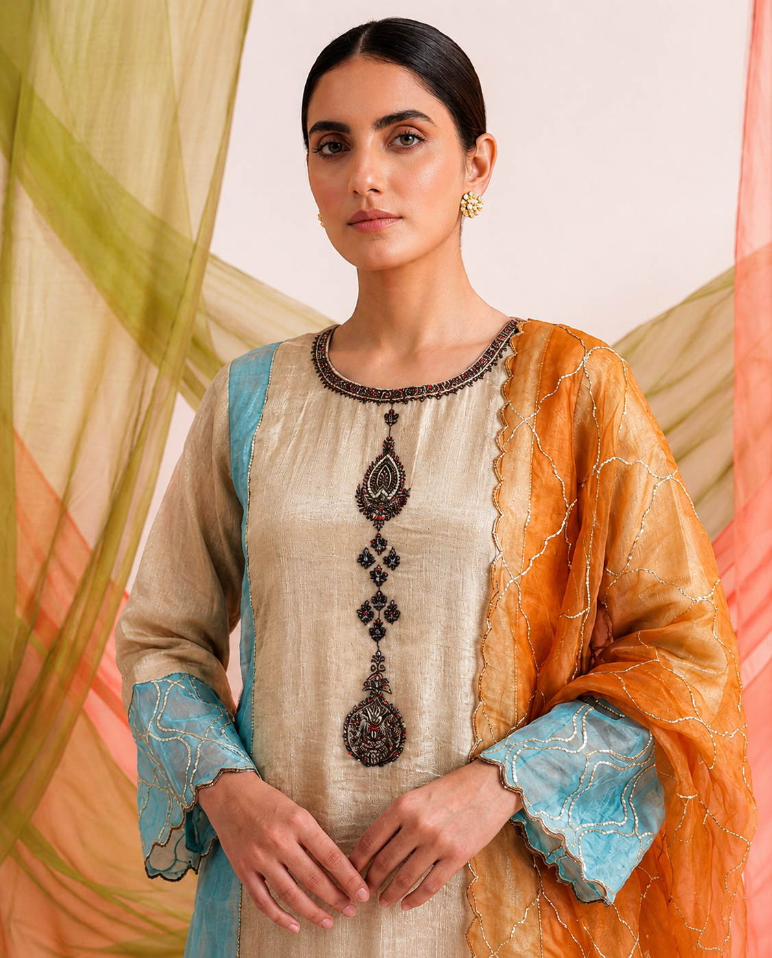 Ivory Tissue Kurta Set with Organza Dupatta
