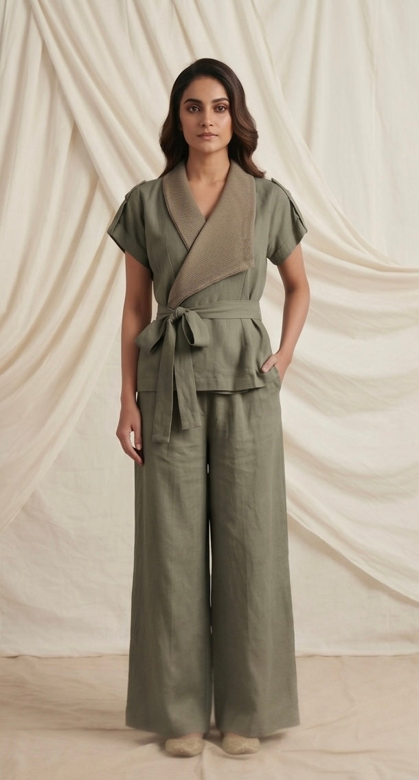 Olive Linen Belted Co-ord Set