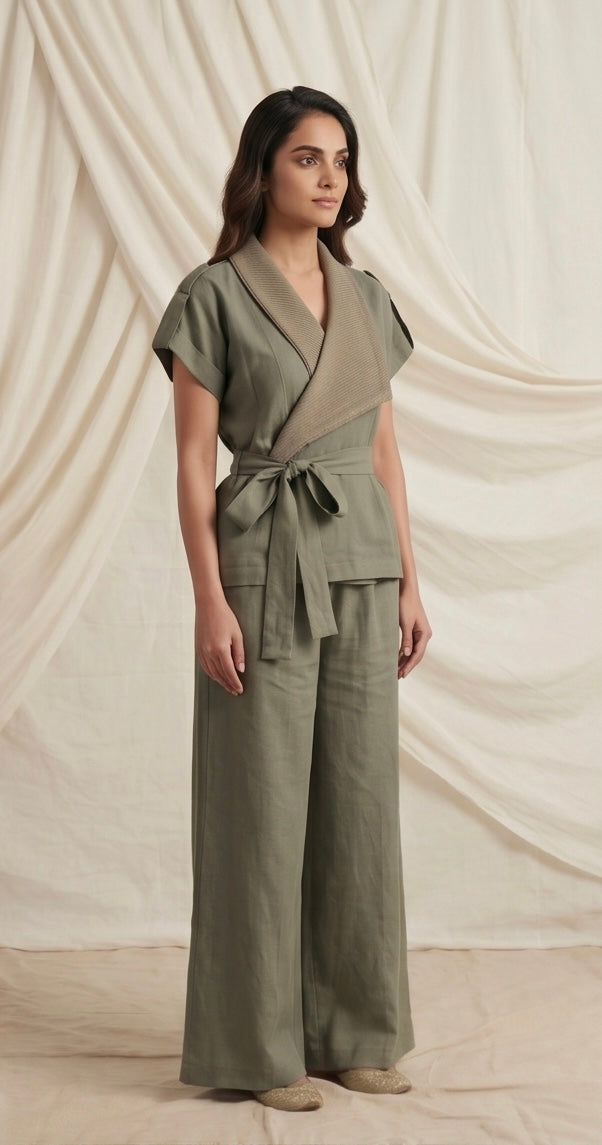 Olive Linen Belted Co-ord Set