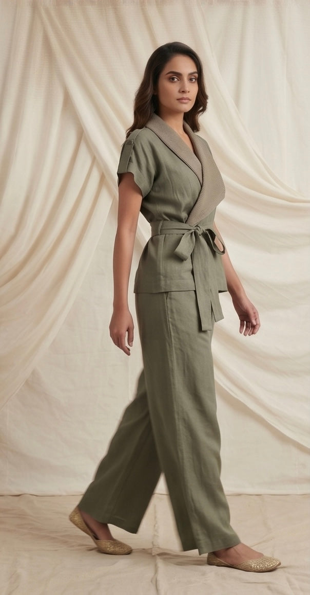 Olive Linen Belted Co-ord Set