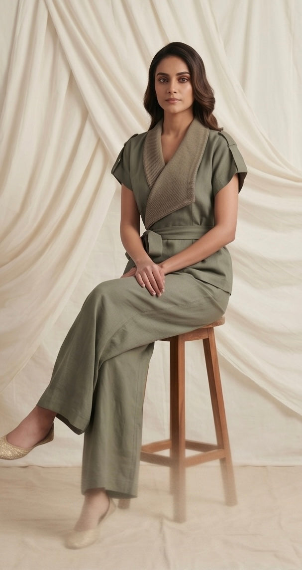Olive Linen Belted Co-ord Set