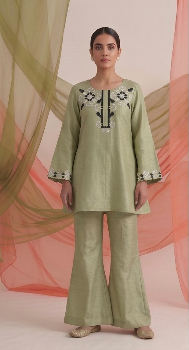 Sage Bloom Silk Co-ord Set