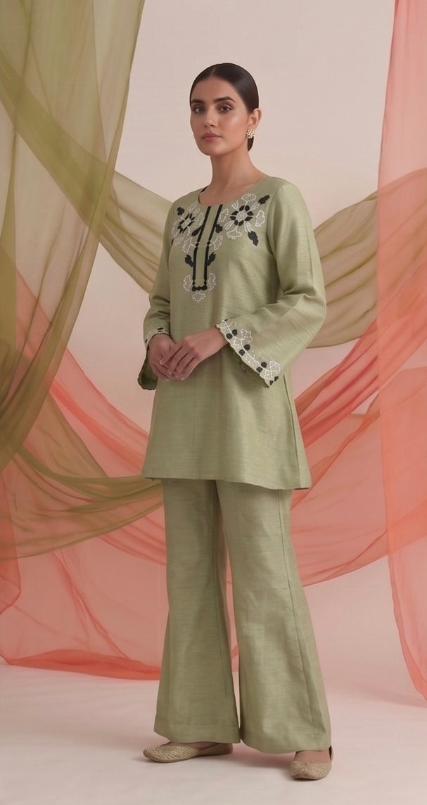 Sage Bloom Silk Co-ord Set