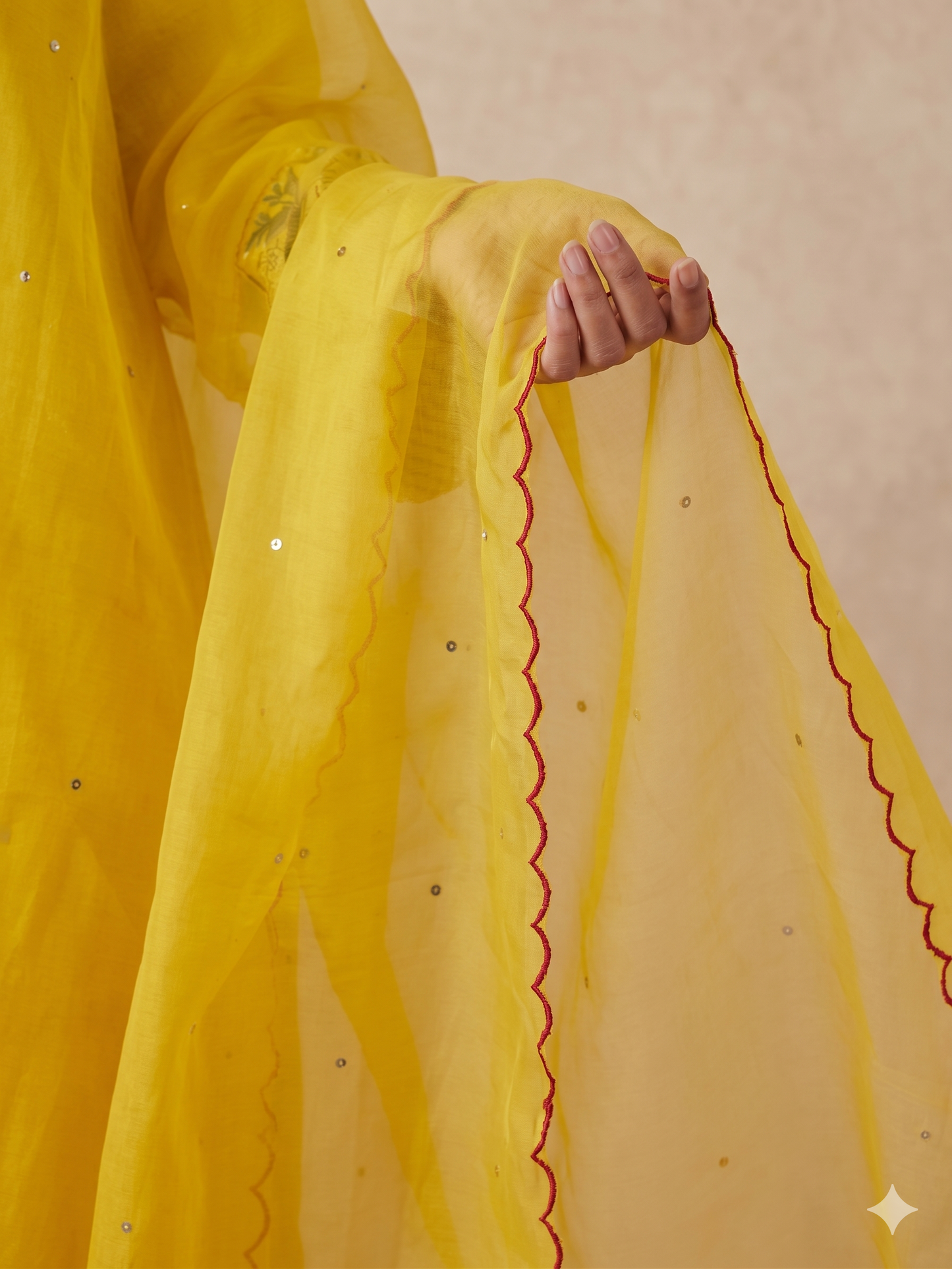Mustard Yellow Hand Embroidered Satin Georgette Kurta Set