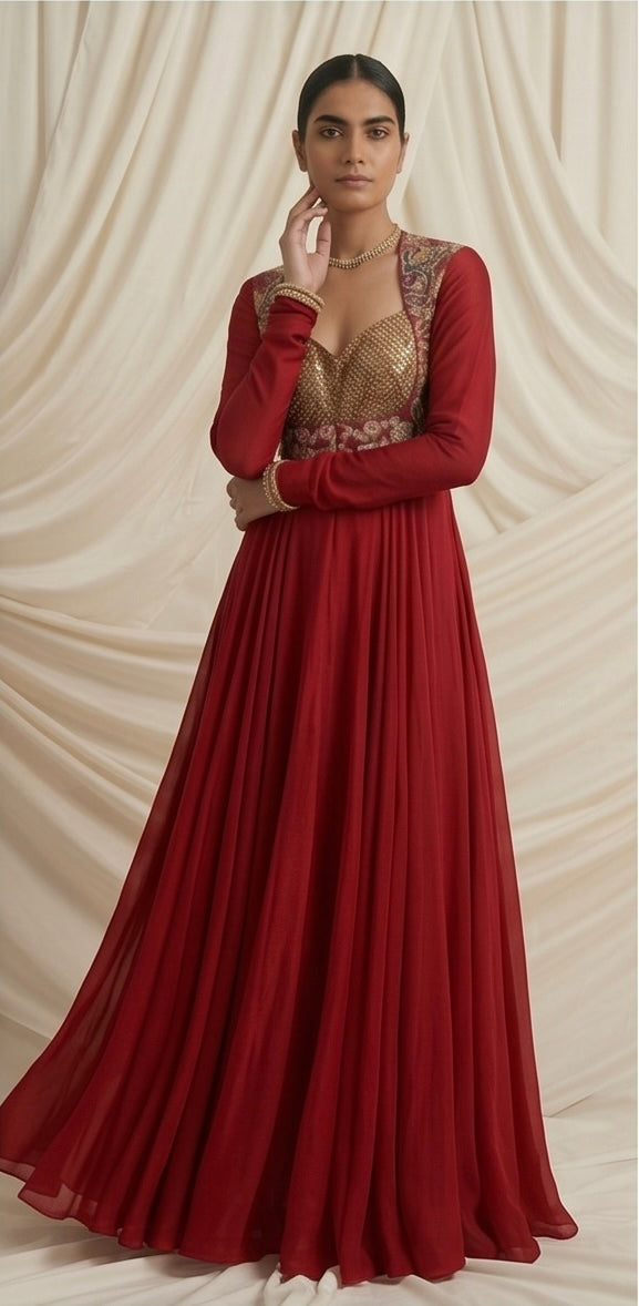 Ruby Royale Hand-Embroidered Chinon Suit Set