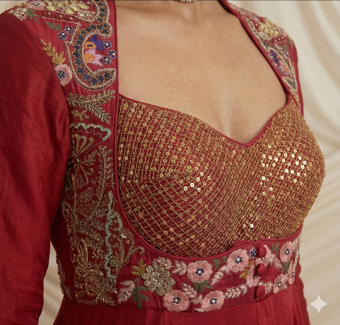 Ruby Royale Hand-Embroidered Chinon Suit Set