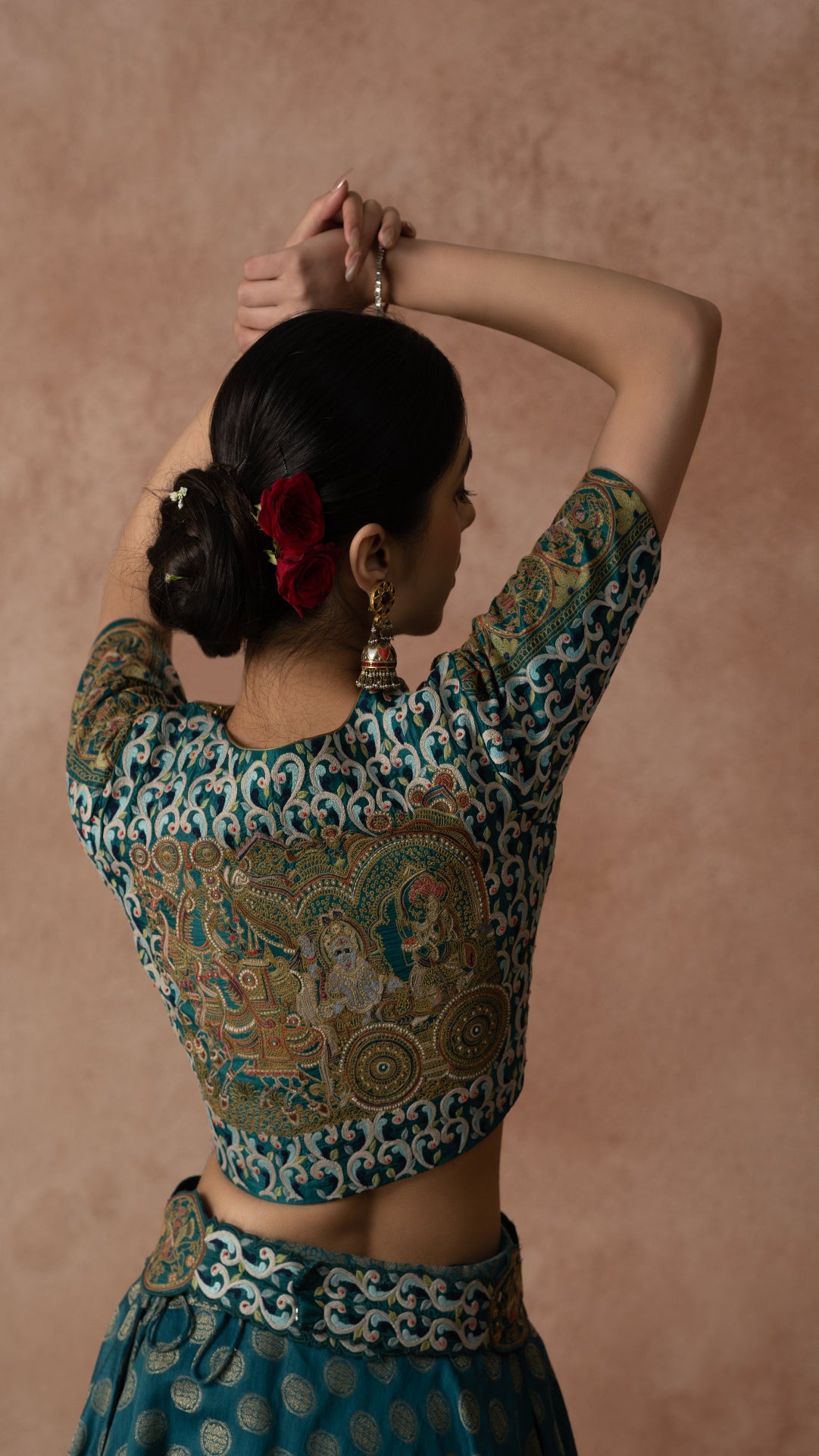 Regal Teal Heritage Embroidered Blouse