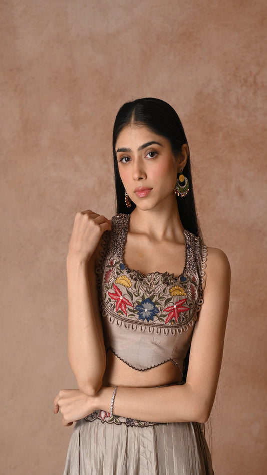 Dusty Pink Silk Blouse Floral Embroidery