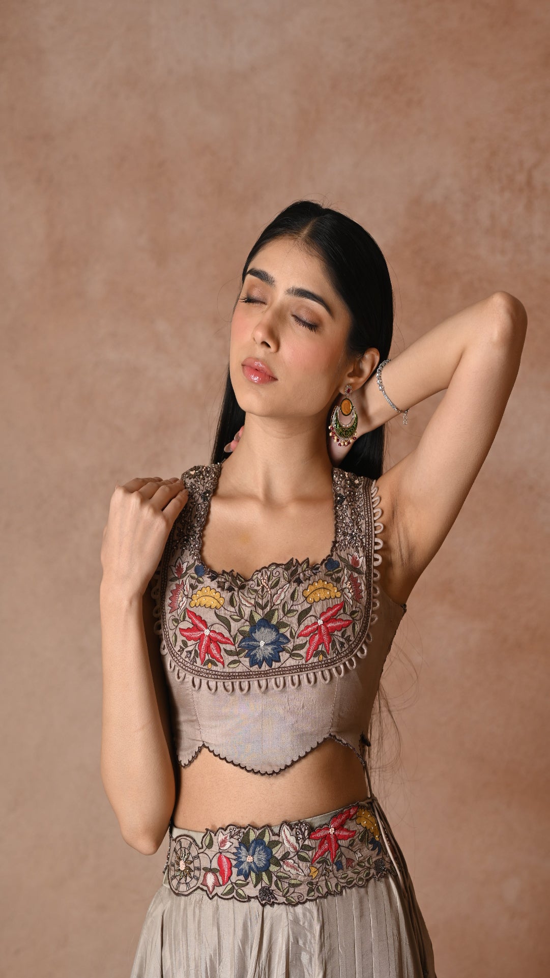 Dusty Pink Silk Blouse Floral Embroidery
