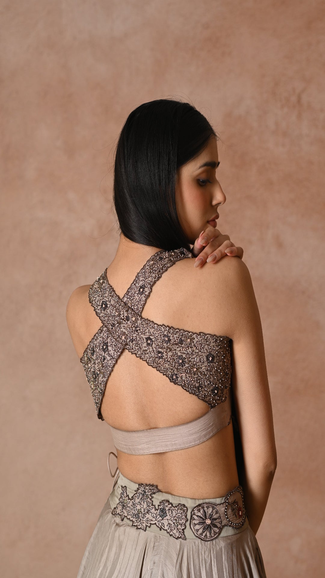 Dusty Pink Silk Blouse Floral Embroidery