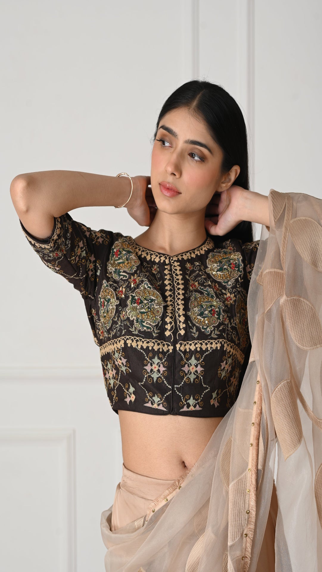 3D Fish Patch Embroidered Silk Blouse