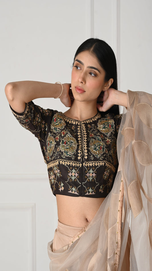 3D Fish Patch Embroidered Silk Blouse