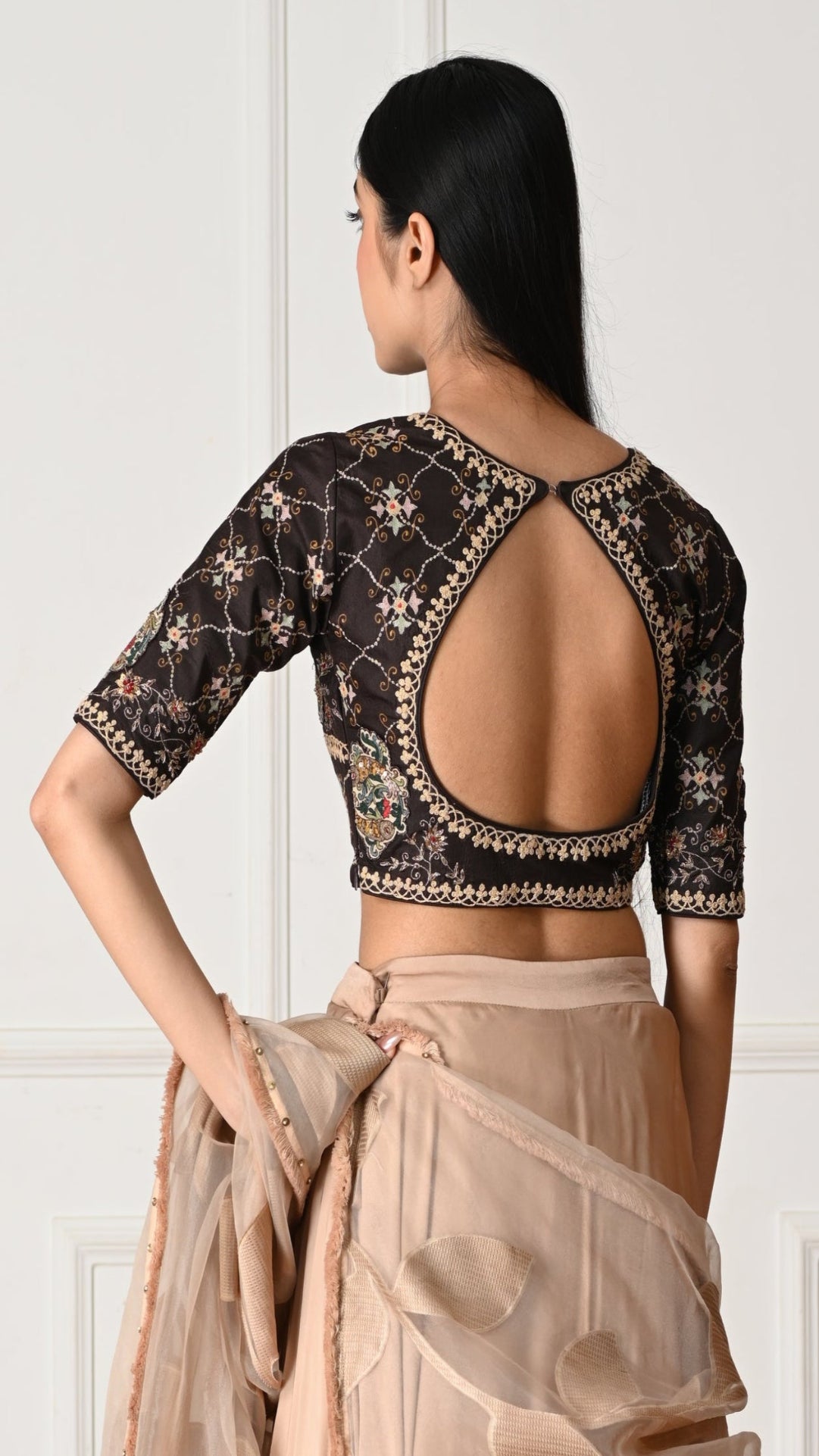 3D Fish Patch Embroidered Silk Blouse