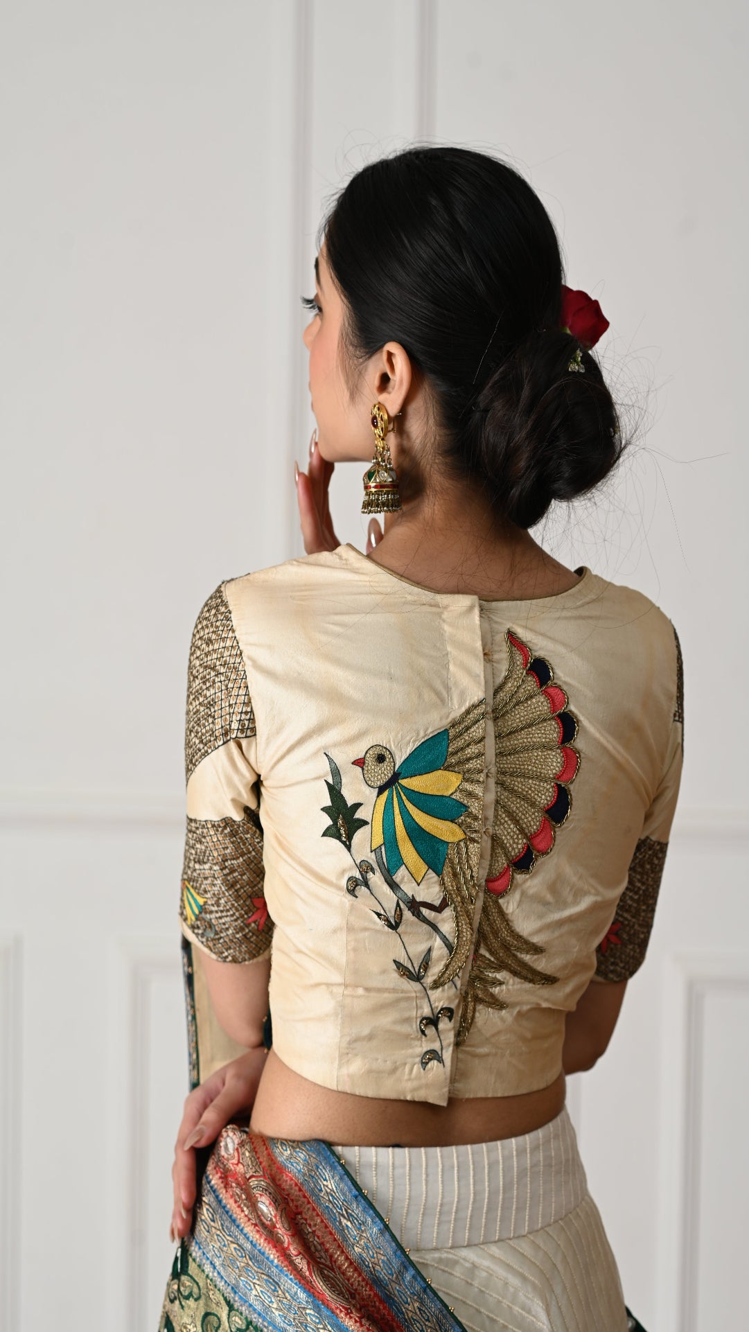 Gold & Ivory Handcrafted Blouse with Bird Motif