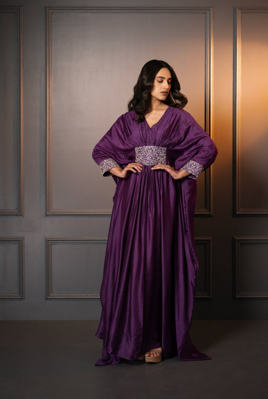 Zari-Embellished Cotton Silk Kaftan Dress