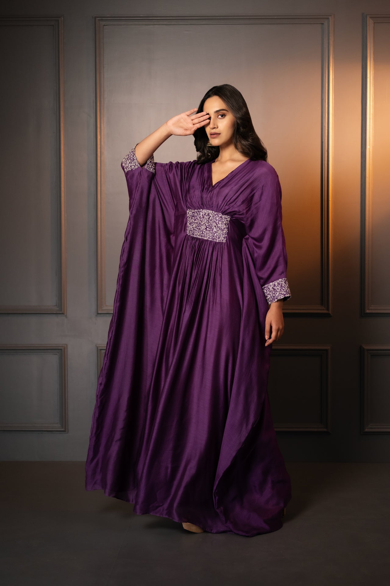 Zari-Embellished Cotton Silk Kaftan Dress