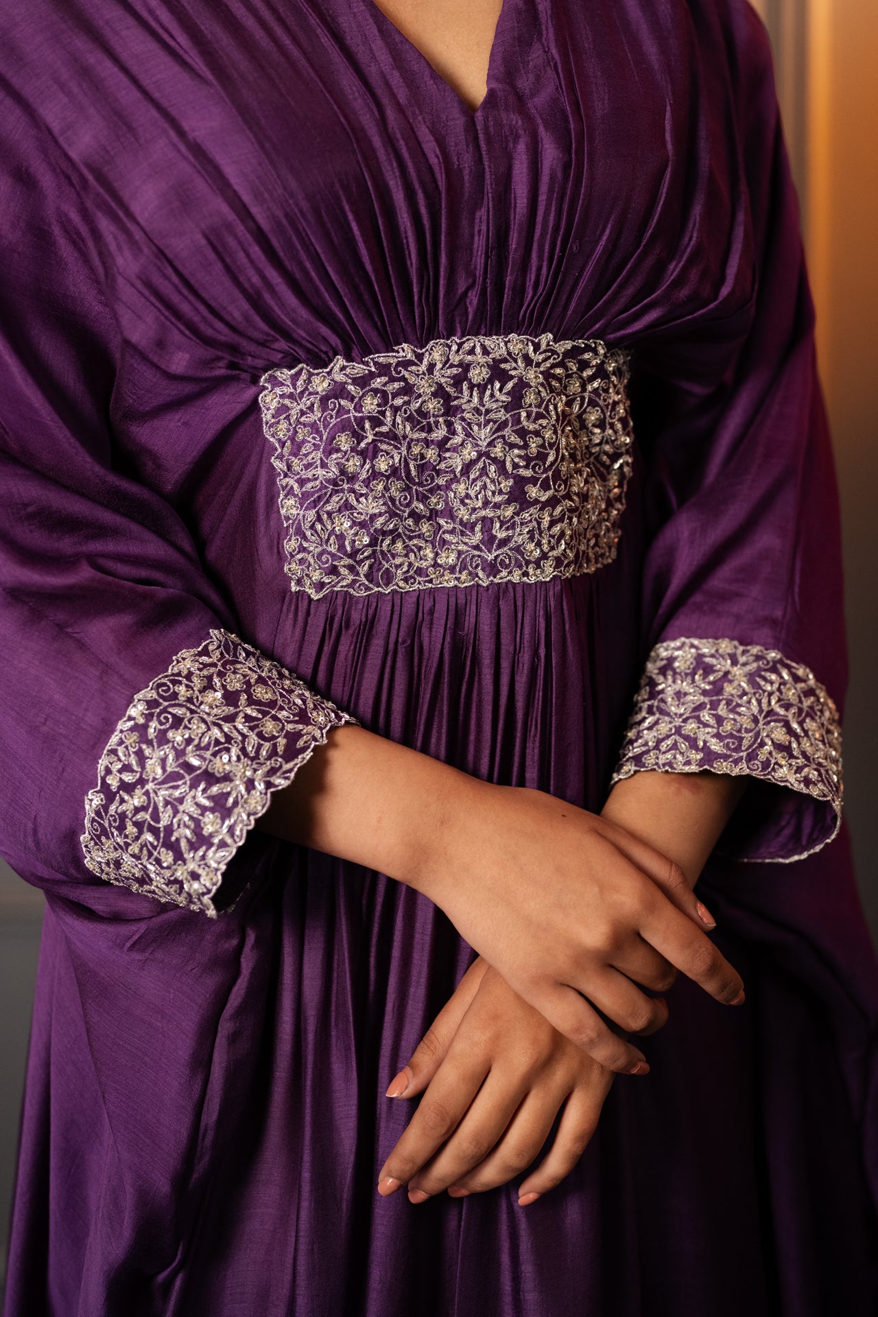 Zari-Embellished Cotton Silk Kaftan Dress