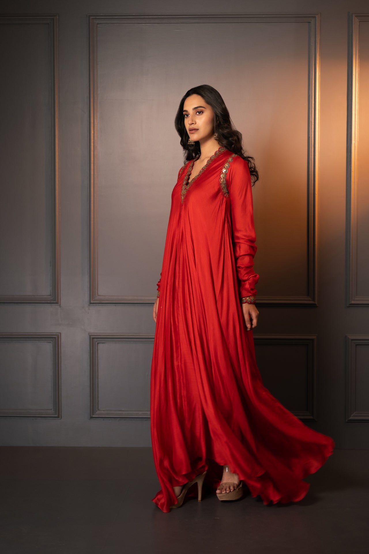 Embroidered Cotton Silk Gown