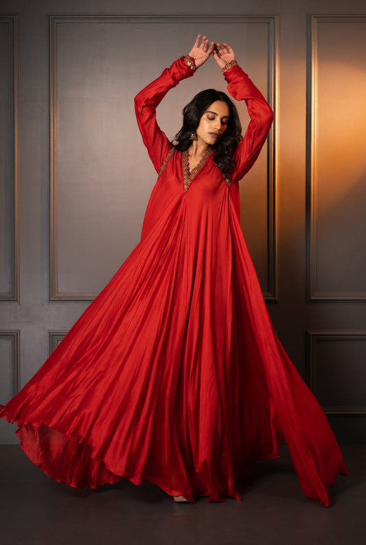 Embroidered Cotton Silk Gown