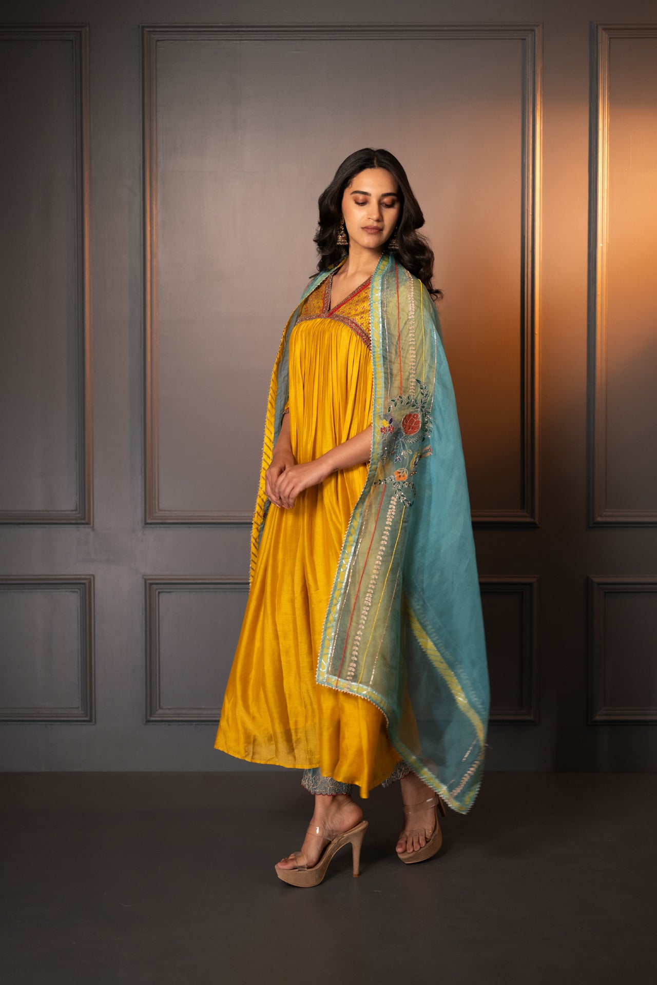 Embroidered Cotton Silk Suit with Organza Dupatta