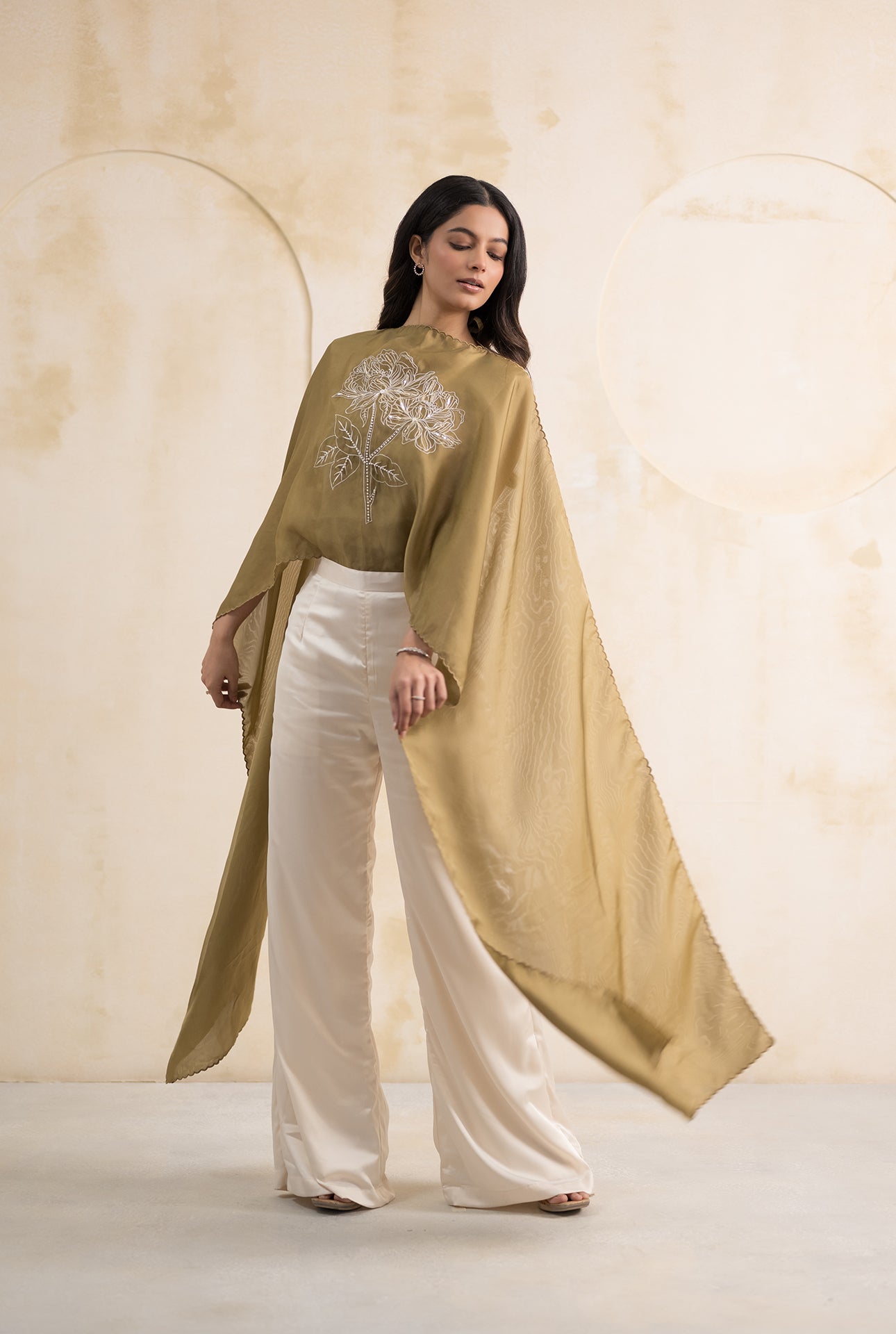 Top with Attached Organza Dupatta Pants Set