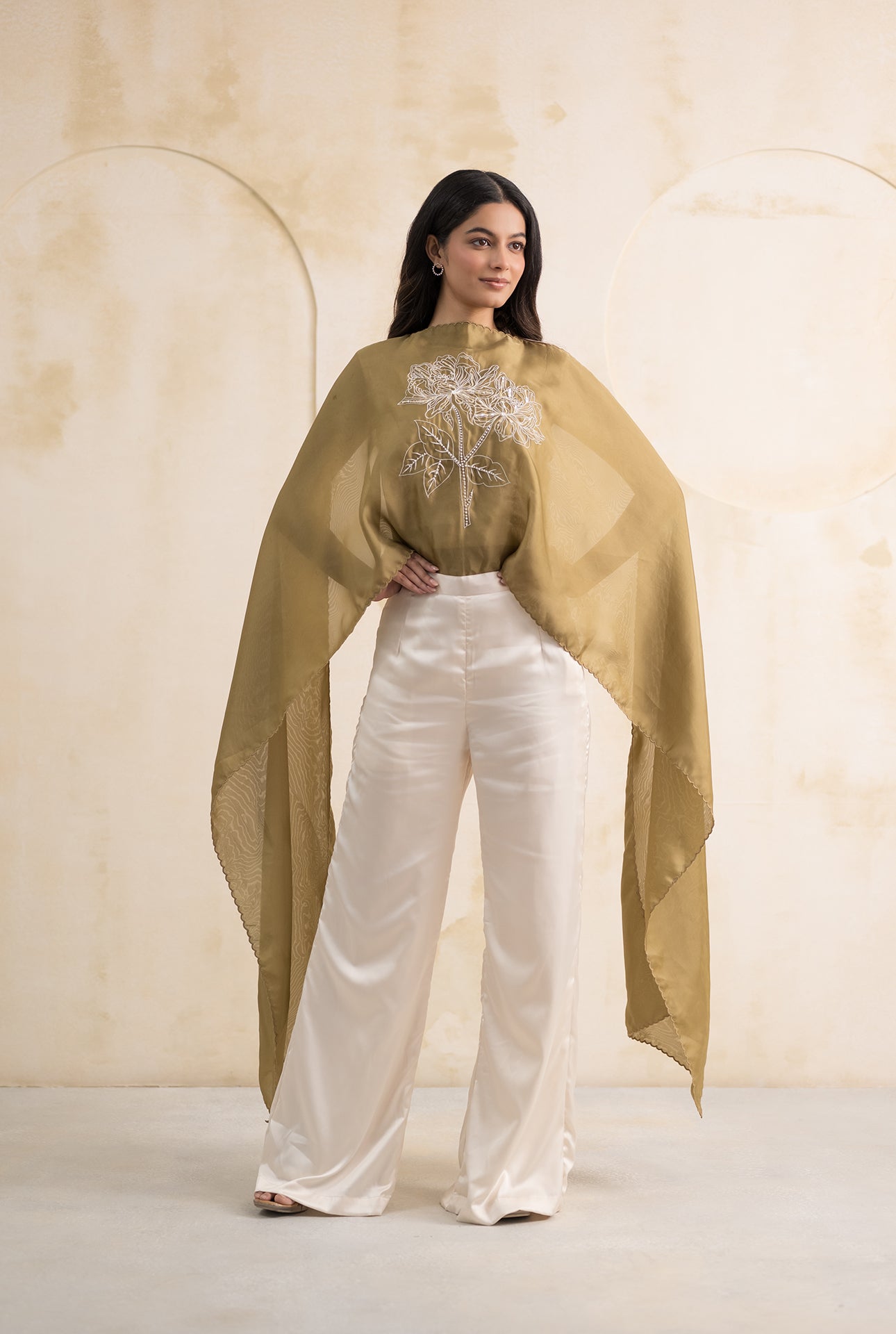 Top with Attached Organza Dupatta Pants Set