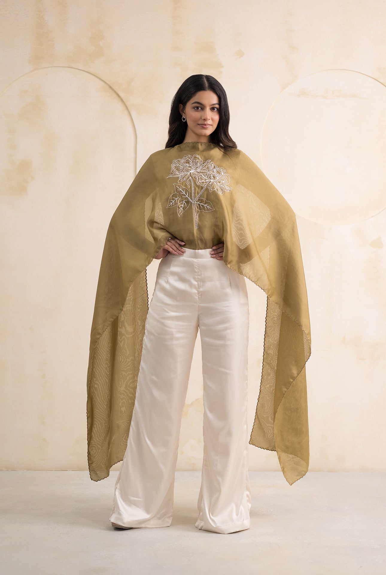 Top with Attached Organza Dupatta Pants Set