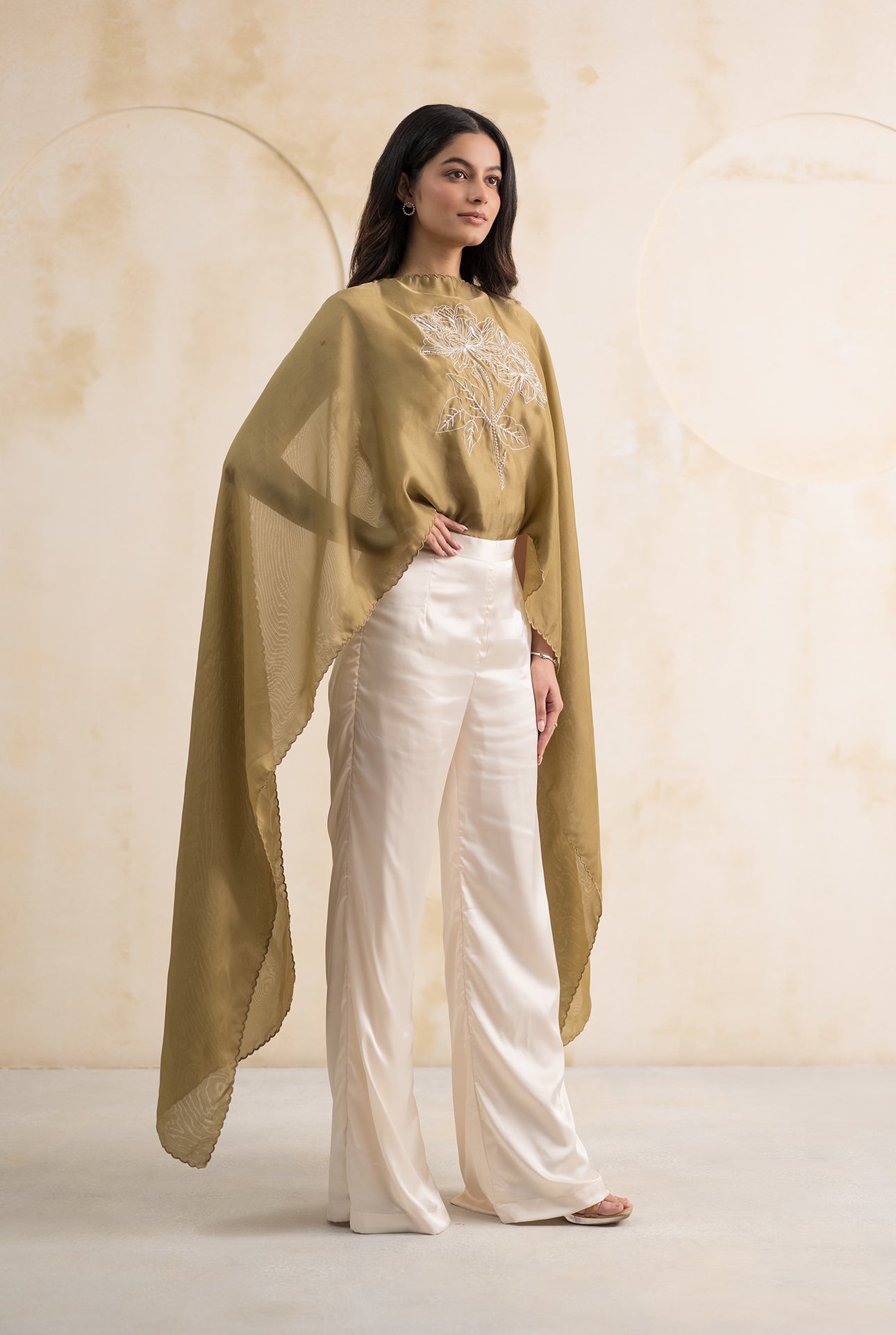 Top with Attached Organza Dupatta Pants Set