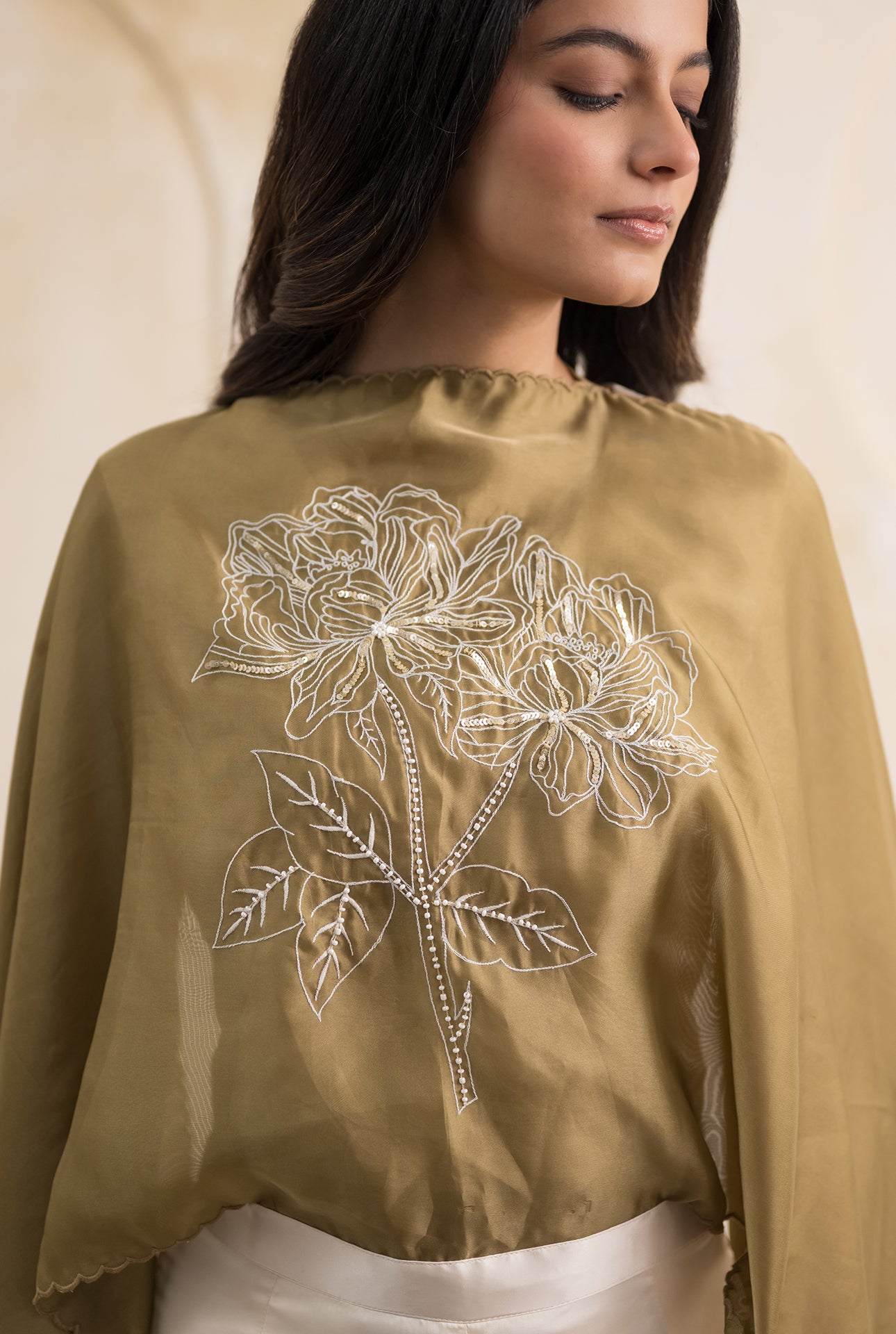 Top with Attached Organza Dupatta Pants Set
