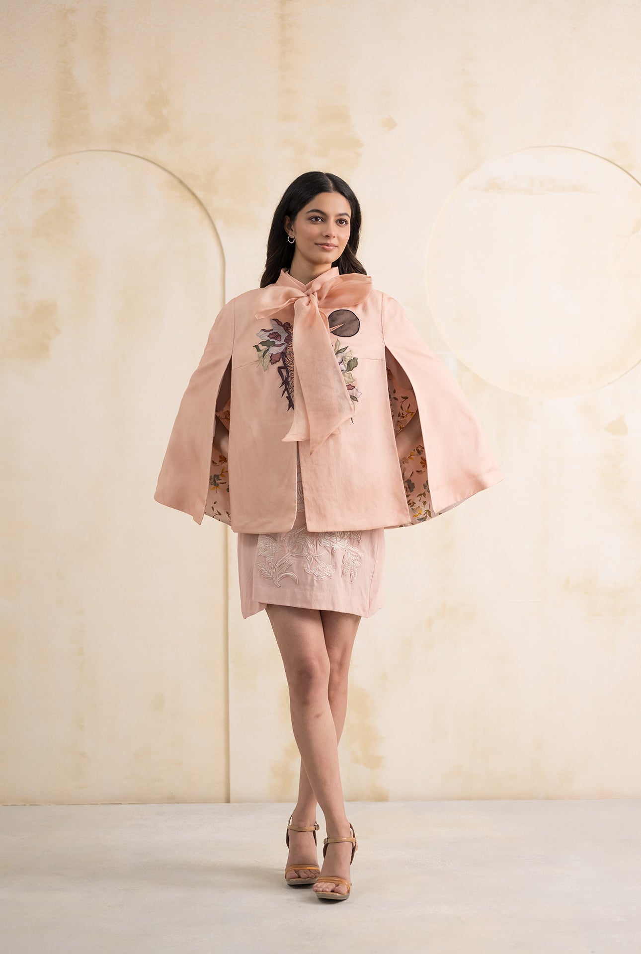 Blush Pink Cape with Appliqué & Threadwork Embroidery