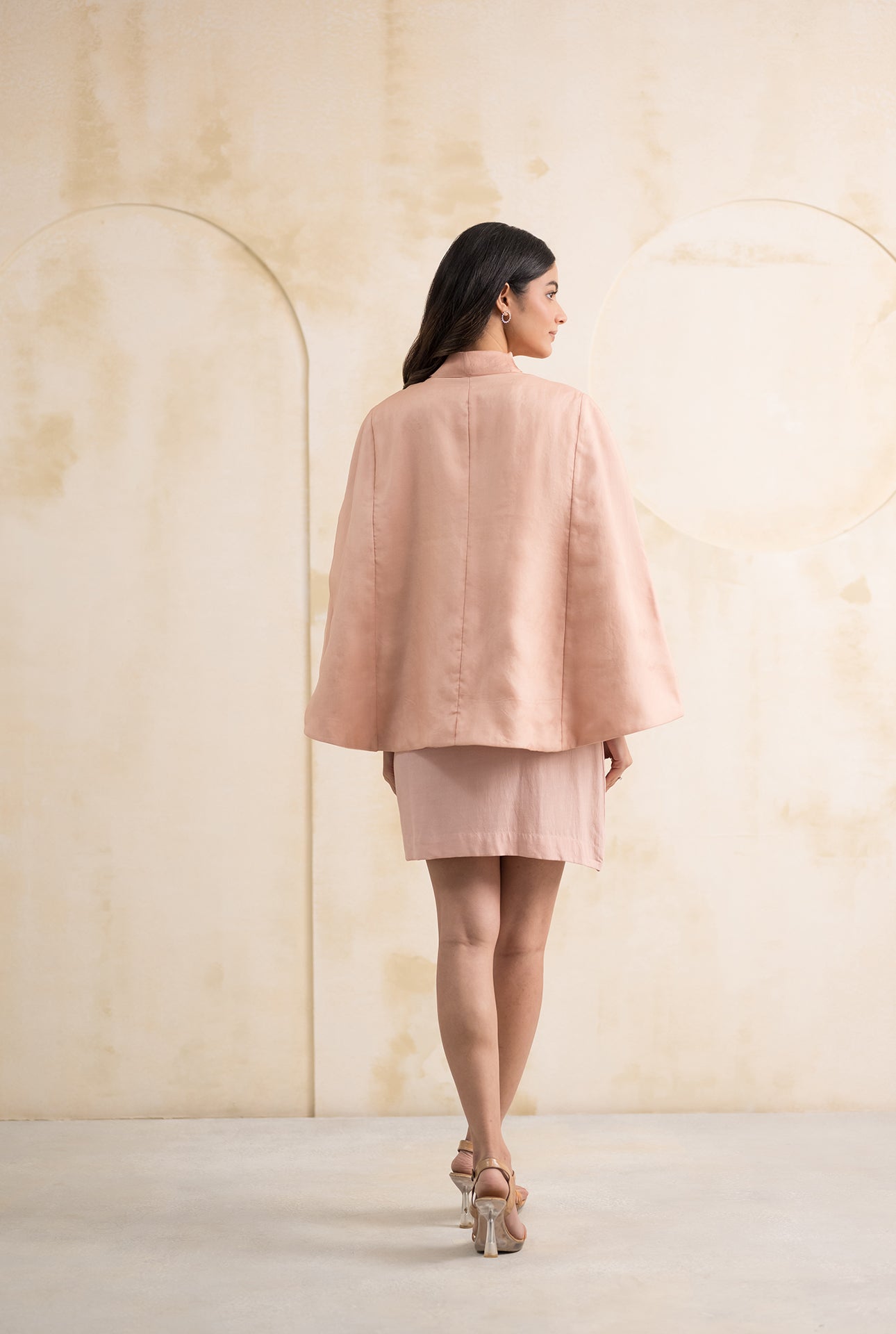 Blush Pink Cape with Appliqué & Threadwork Embroidery