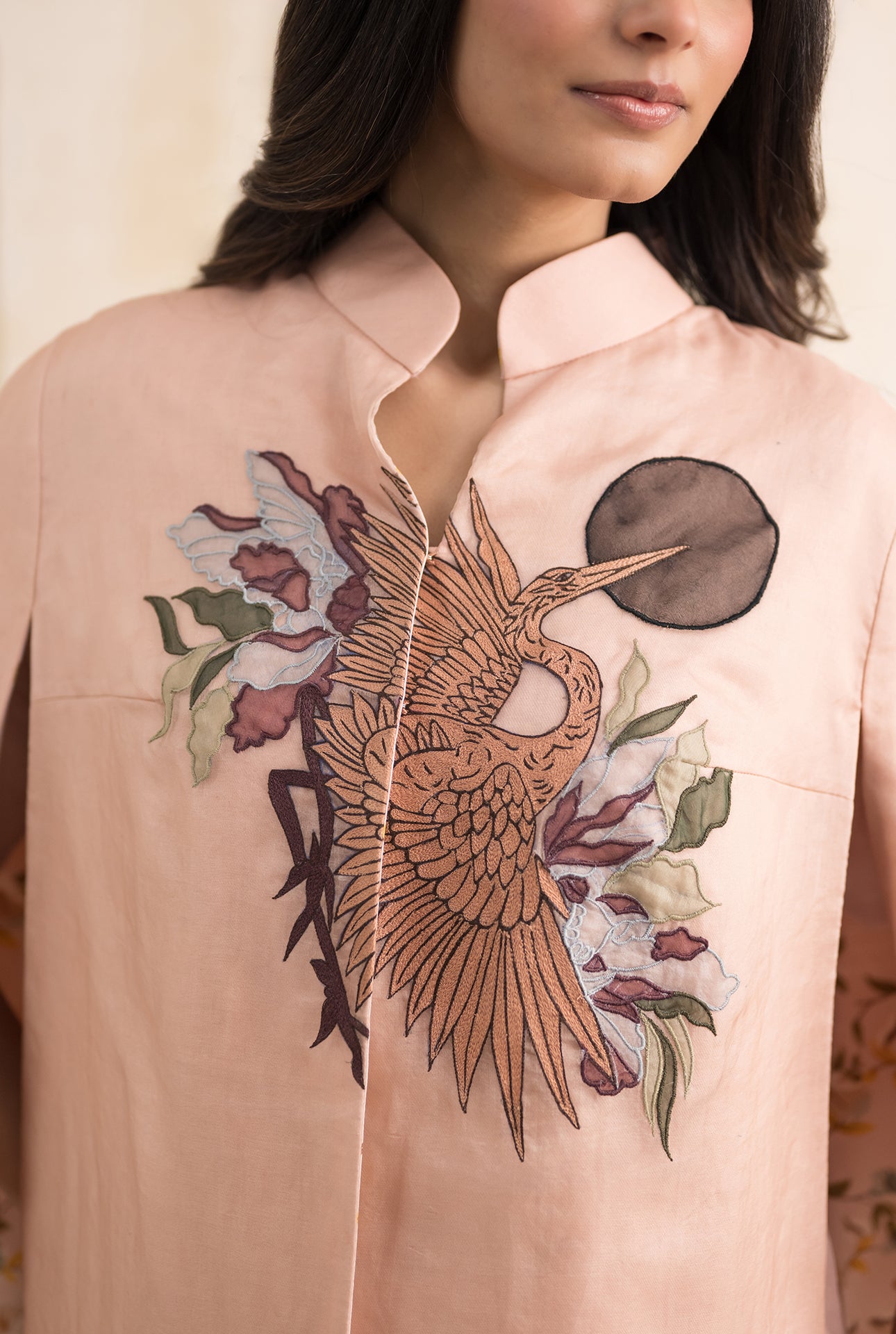 Blush Pink Cape with Appliqué & Threadwork Embroidery