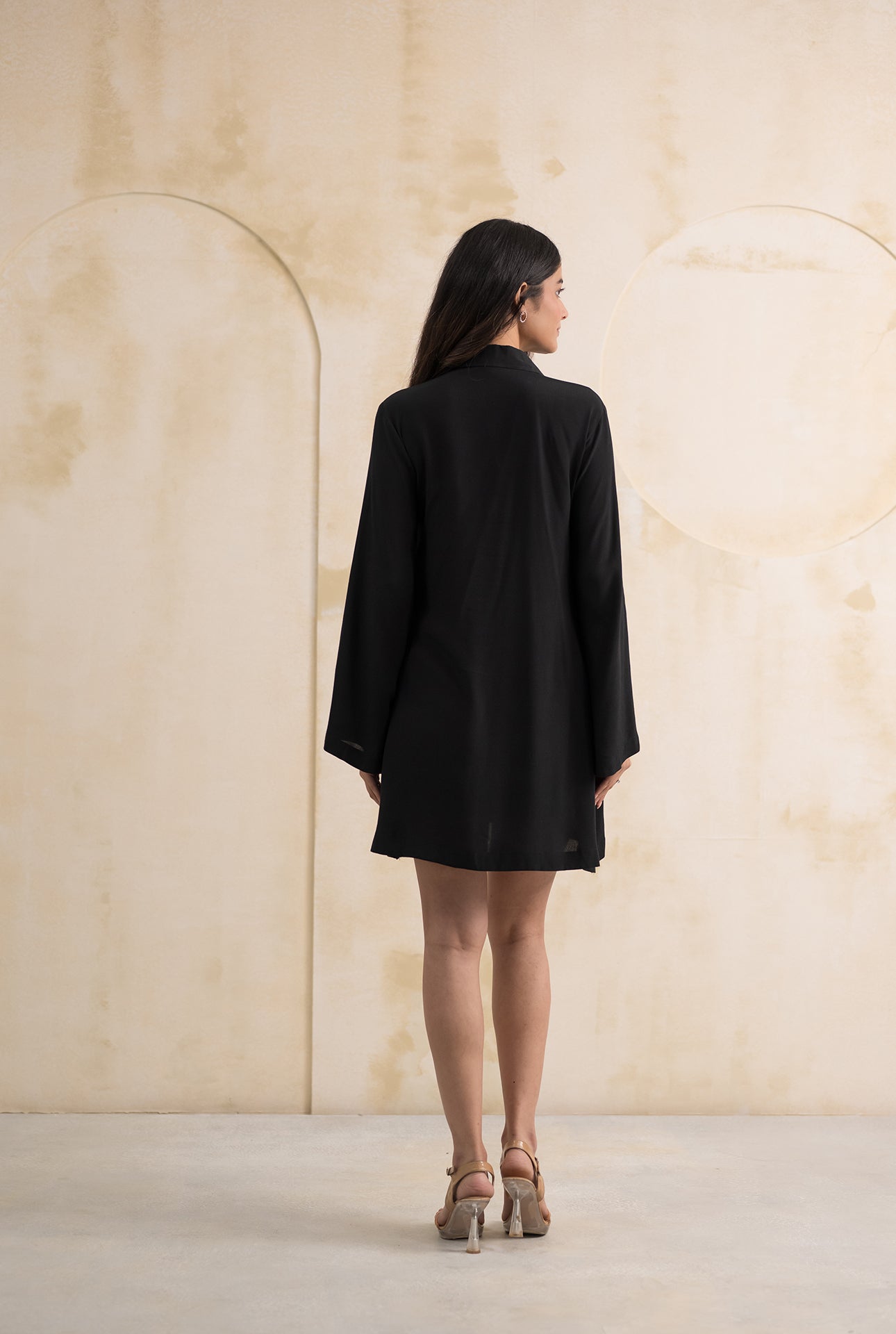 Black Double Georgette Dress with Appliqué Detailing