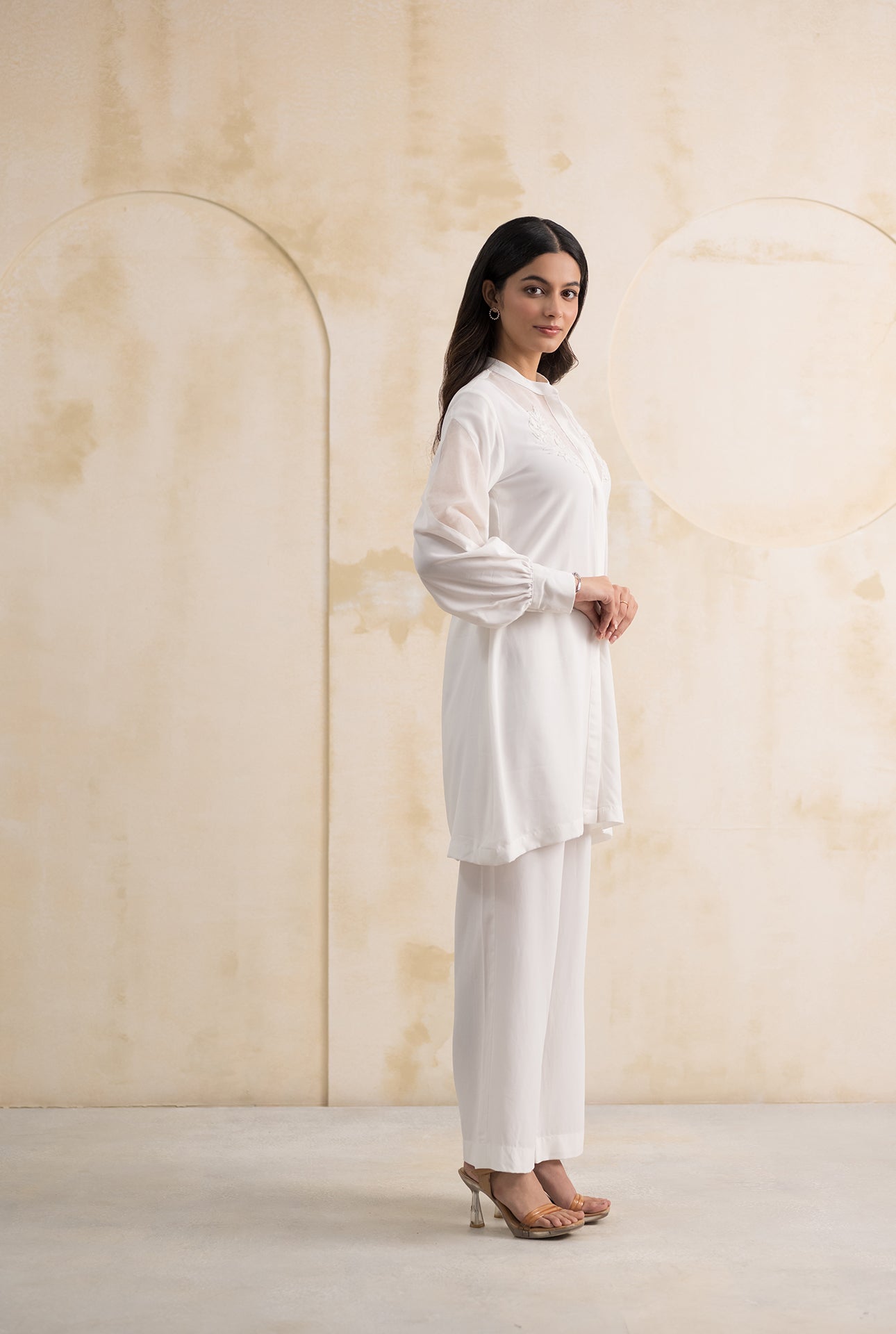 White Embroidered Co-ord Set in Double Georgette
