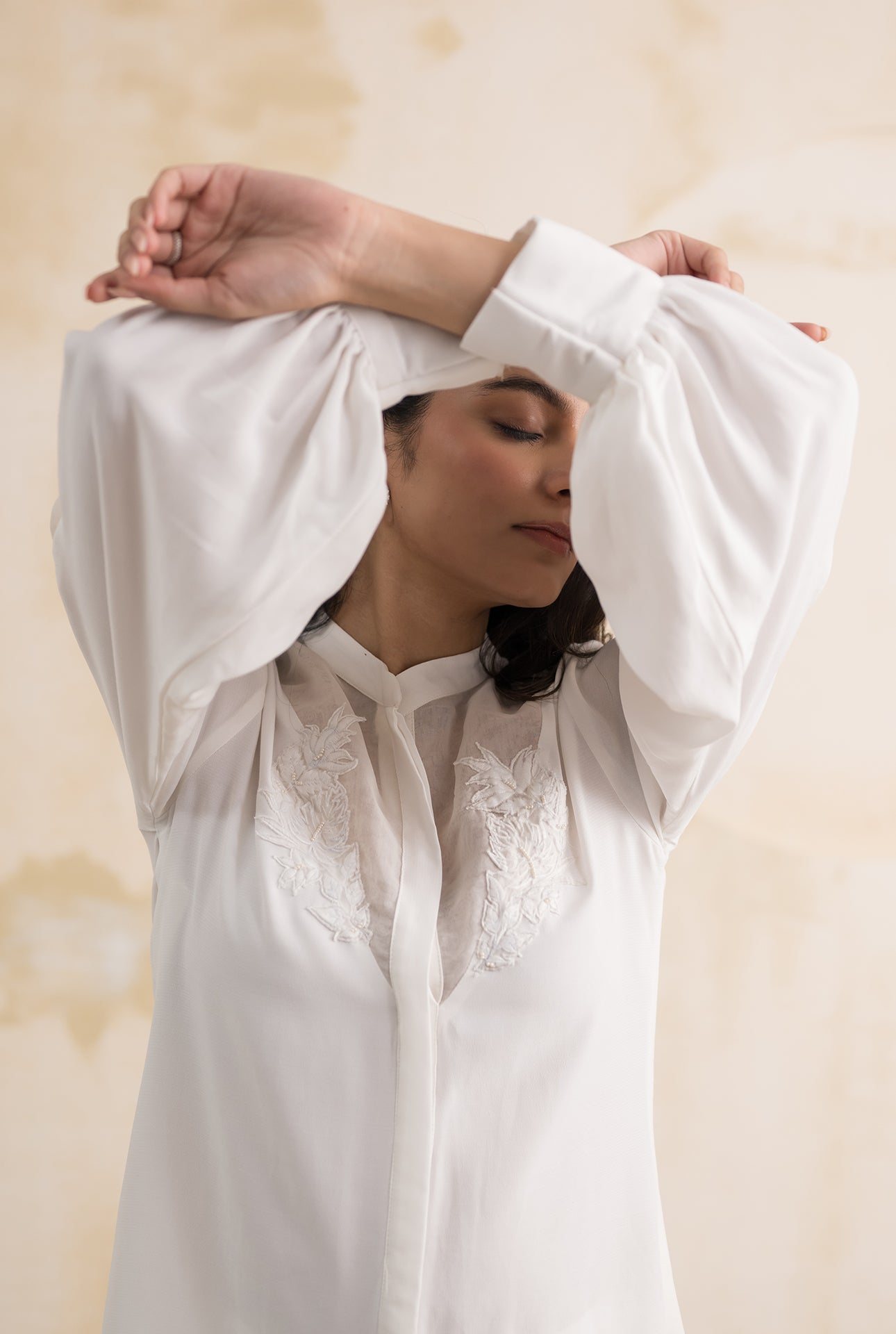 White Embroidered Co-ord Set in Double Georgette
