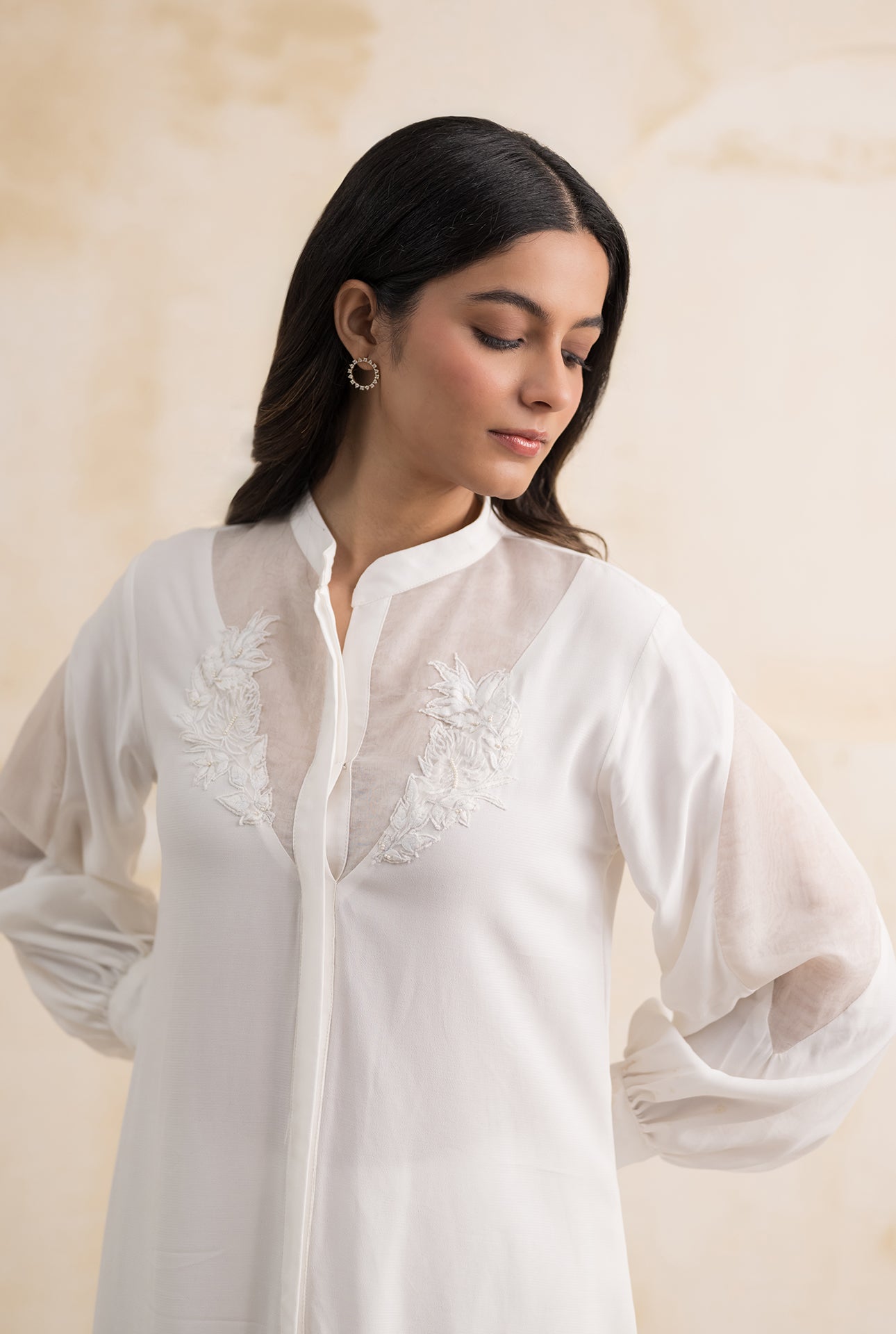 White Embroidered Dress in Double Georgette