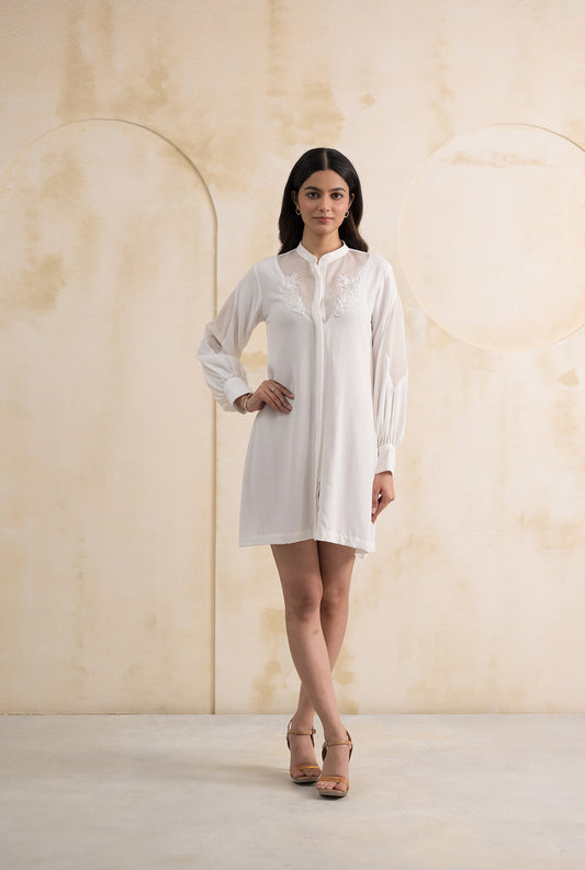White Embroidered Dress in Double Georgette